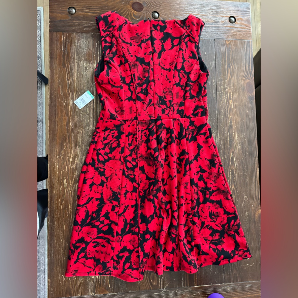 Red and Black Floral Dress